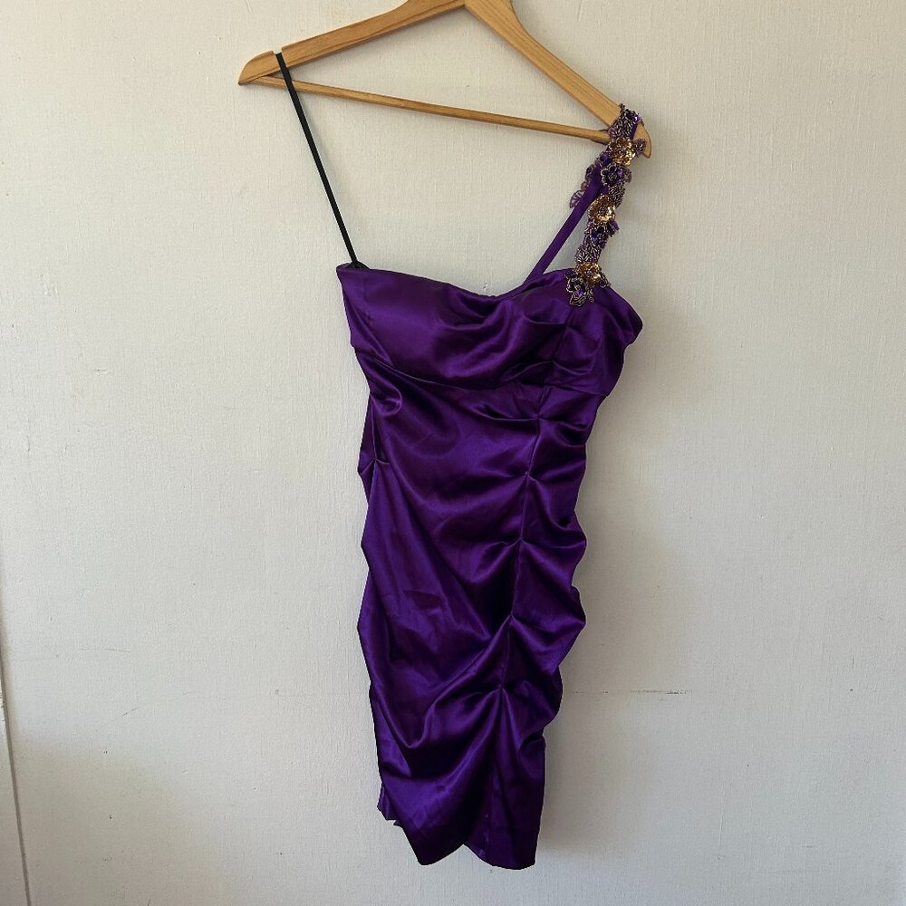 Blondie Nites Formal Dress Womens Size‎ 3 Purple Jeweled One Shouler 90s Cruise